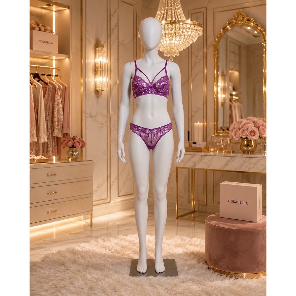 Cosabella Paradiso Demi Underwire Bra 34F & Thong M/L Swiss Beet Violet 2Pc NWT